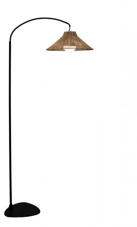 New Garden Kabellose Bogen Stehlampe NIZA - handgeflochtene Naturfaser - Akku für Innen & Außen mit Fernbedienung 165cm