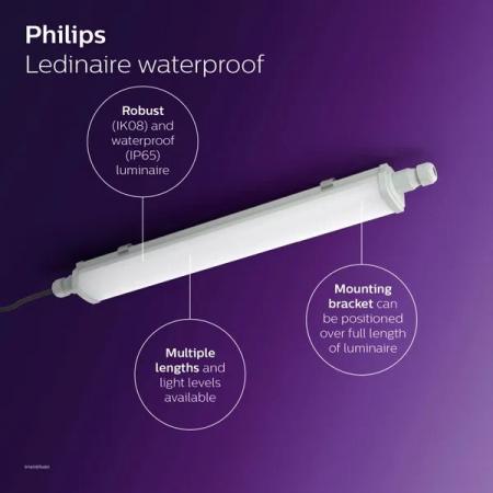 60cm Philips Ledinaire LED Feuchtraumleuchte WT060C LED18S 840 PSU 4000K neutralweißes Licht IP66 1800lm 15W