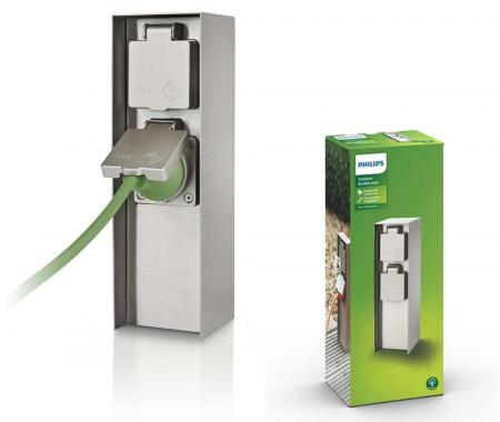 Philips myGarden Doppelsteckdose Rock Side Earthing aus Edelstahl