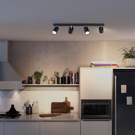 Philips myLiving Spot Kosipo 4-flammigerr Deckenstrahler mit schwenkbaren Spots in schwarz