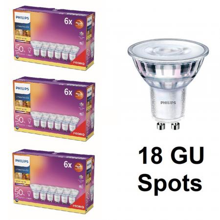 18 Stück PHILIPS GU10 LED Reflektoren 3.8W wie 50W 36° Ausstrahlwinkel WarmGlow-dimmbar 2200K-2700K mit hoher Farbwiedergabe CRI90