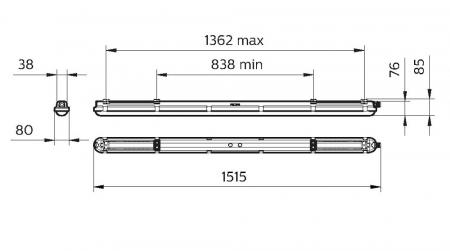 150cm Philips CoreLine LED Feuchtraumleuchte WT120C G2 LED60S/840 PSD L1500 IP65 4000K Dali