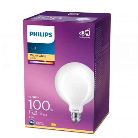 PHILIPS Helle E27 LED Globe Lampe G120 10.5W wie 100W 2700K warmweißes Licht mit Milchglas