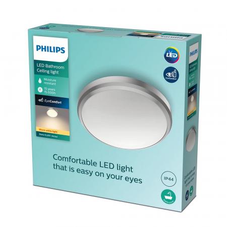 Philips LED Deckenleuchte Doris ø22cm Nickel warmweißes Licht 2700K mit Eye Comfort - auch für das Bad geeignet IP44