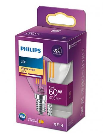 PHILIPS E14 LED Tropfen Lampe klar 6.5W wie 60W 2700K warmweiße Beleuchtung