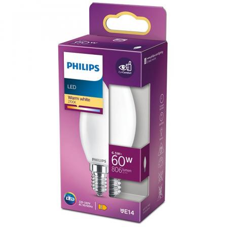 Aktion: Nur noch angezeigter Bestand verfügbar - PHILIPS E14 LED Kerzen Lampe Milchglas 6,5W wie 60W warmweißes Licht