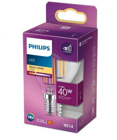 Philips LED Filament E14 LED-Leuchtmittel in Tropfenform 4W wie 40W warmweißes Licht