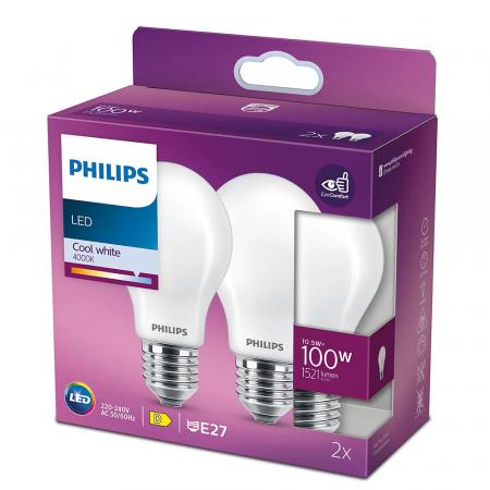 2-er Set PHILIPS E27 LED Lampe leistungsstark 13W wie 100W neutralweißes blendfreies Licht 4000k