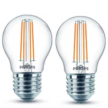 2er-Pack E27 PHILIPS LED Tropfenlampe 4.3W wie 40W warmes Licht Filamentlampe