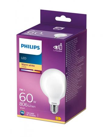 Philips E27 LED Globe G93 Lampe 7W wie 60W opalweiss mattierte Kugel mit blendfreiem warmem Licht