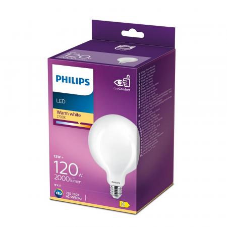 Helle Philips E27 LED Globe G125 Lampe 13W wie 120W opalweiss mattierte Kugel warmweiß