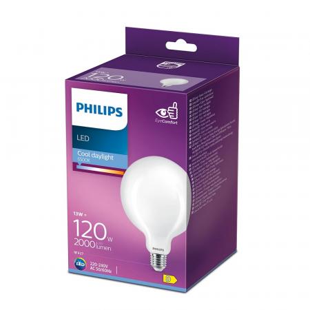 Helle Philips E27 LED Globe G125 Lampe 13W wie 120W opalweiss mattierte Kugel 6500K Tageslichtweiß