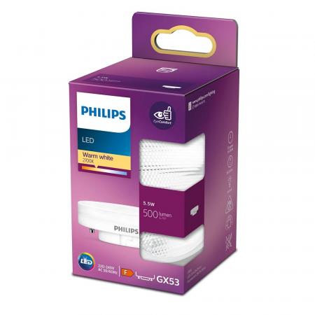 Philips LED GX53 LED-Leuchtmittel flach und rund 5.5W wie 40W 2700K warmweißes Licht für Strahler