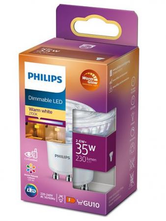 Philips WarmGlow GU10 Strahler 2,6W wie 35W 36° Abstrahlwinkel Farbtemperatur dimmbar auf extra warmweiss