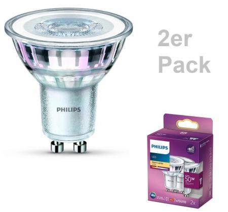 2er-Pack GU10 PHILIPS LED Strahler 4.6W wie 50W 36° Abstrahlwinkel warmes Licht für Wand-und Deckenstrahler