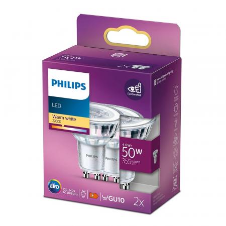 2er-Pack GU10 PHILIPS LED Strahler 4.6W wie 50W 36° Abstrahlwinkel warmes Licht für Wand-und Deckenstrahler