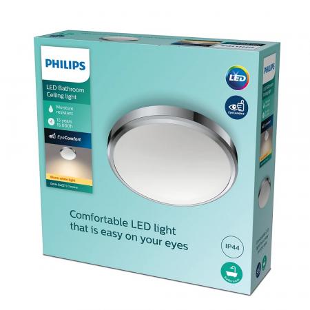 Philips LED Deckenleuchte Doris ø31cm Chrom warmweißes Licht 2700K mit Eye Comfort IP44