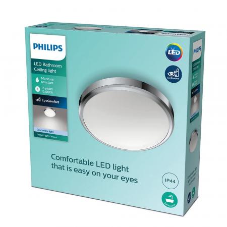 Philips LED Deckenleuchte Doris ø31cm Chrom neutralweißes Licht 4000K mit Eye Comfort - auch für das Bad geeignet IP44