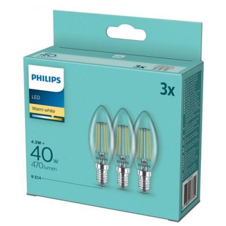 3er-Set PHILIPS E14 LED Retro Lampen in Kerzenform Filament 4.3W wie 40 Watt warmweiss