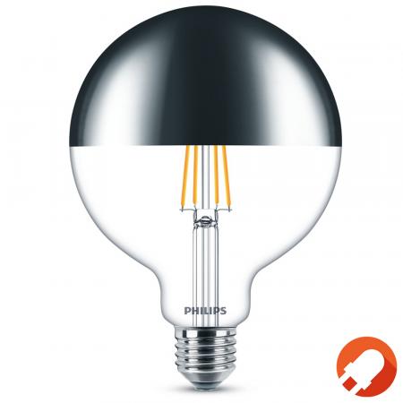 PHILIPS E27 LED Globe Kopfspiegellampe silber sehr dekorativ 7,2W wie 50W dimmbar mit warmweissen Licht