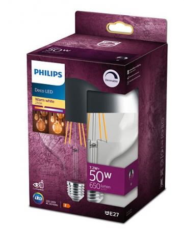 PHILIPS E27 LED Globe Kopfspiegellampe silber sehr dekorativ 7,2W wie 50W dimmbar mit warmweissen Licht