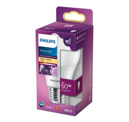Philips E27 LED Lampe Sensor mit Bewegungsmelder 8W wie 60W warmweißes Licht Standardform Glühbirne