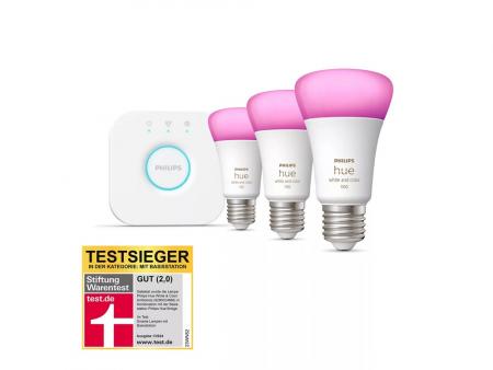 Philips Hue White & Color Ambiance Starter Set mit 3 x E27 RGBW Lampen 11W wie 75W & Bridge