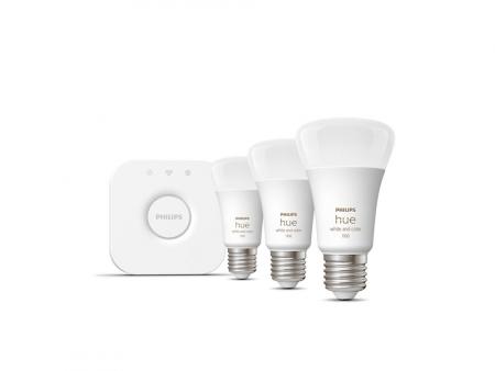 Philips Hue White & Color Ambiance Starter Set mit 3 x E27 RGBW Lampen 11W wie 75W & Bridge