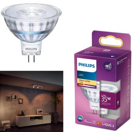 Philips GU5.3 LED Reflektor MR16 36° Abstrahlwinkel 4,4W wie 35W warmweißes gerichtetes Licht Niedervolt 12V