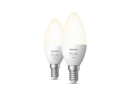 2er Pack Philips Hue E14 LED Leuchtmittel dimmbar 5,5W wie 40W - smarte Kerzenlampen mit tunable White