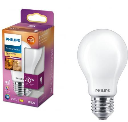 Dimmbare mattierte PHILIPS E27 LED Lampe 3,4W wie 40W 2200-2700 K warmweiße Hausbeleuchtung