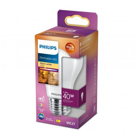 Dimmbare mattierte PHILIPS E27 LED Lampe 3,4W wie 40W 2200-2700 K warmweiße Hausbeleuchtung