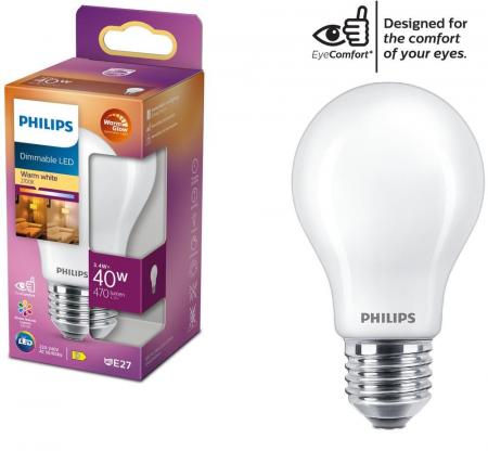 Dimmbare mattierte PHILIPS E27 LED Lampe 3,4W wie 40W 2200-2700 K warmweiße Hausbeleuchtung