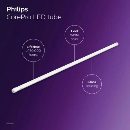 Aktion: Nur noch angezeigter Bestand verfügbar - 120cm Philips CorePro LED Röhre 15.5W wie 36W 6500K Tageslichtweiß Glas für KVG/VVG