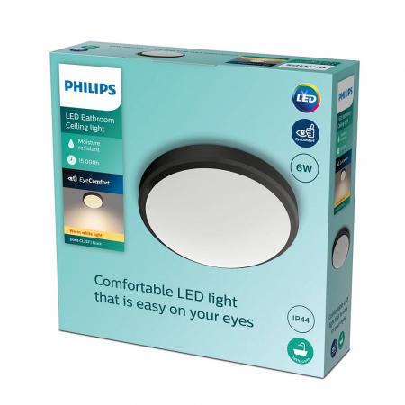 Philips LED Badezimmerleuchte Doris ø22m schwarz warmweißes Licht 2700K mit Eye Comfort IP44