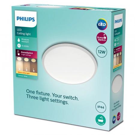Philips LED Deckenleuchte Cavanal ø25cm weiß warmweißes Licht 2700K mit Eye Comfort - SceneSwitch Dimmen in Stufen
