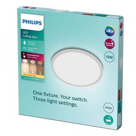 Superslim Philips Bad LED Deckenleuchte weiß dimmbar ø25cm warmweißes Licht mit Eye Comfort IP44