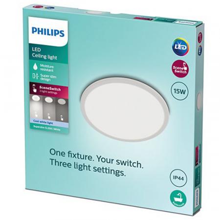 Weiße Superslim Philips myLiving LED Deckenleuchte ø25cm warmweißes Licht mit Eye Comfort & drei Helligkeitseinstellungen