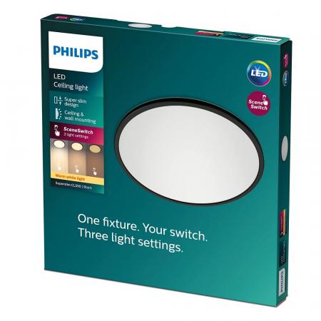 Superslim Philips LED Deckenleuchte ø30cm warmweißes Licht mit Eye Comfort & drei Helligkeitseinstellungen IP44