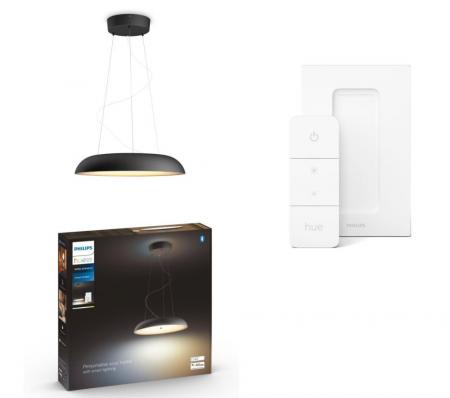 Philips Hue Bluetooth White Ambiance Pendelleuchte Amaze in Schwarz mit Dimmschalter für Bluetooth & ZigBee