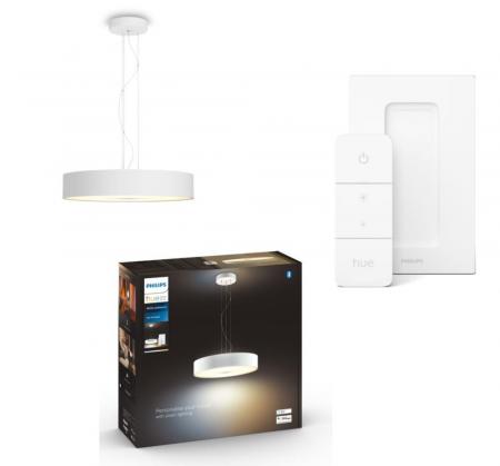 Philips Hue Bluetooth White Ambiance Pendelleuchte Fair in Weiß mit Dimmschalter Bluetooth & ZigBee