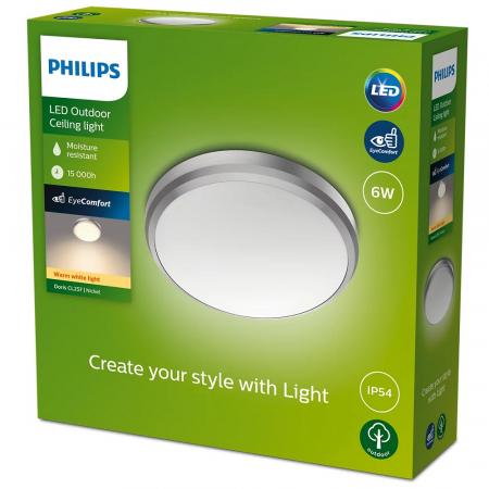 Philips LED Outdoor Deckenleuchte Doris ø22cm Nickel warmweißes Licht 2700K