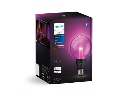 Philips Hue E27 White & Color Ambiance G95 - Smarte Lampe Weiß- und Farblicht - handgeblasenen aus kristallklarem Glas