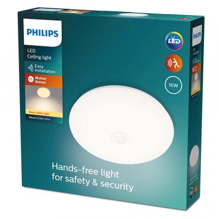 Philips Mauve LED Deckenleuchte mit integriertem Bewegungssensor ø32cm weiß warmweißes Licht 2700K IP20