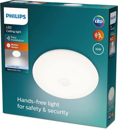 Philips Mauve LED Deckenleuchte mit integriertem Bewegungssensor ø32cm weiß neutralweißes Licht 4000K IP20