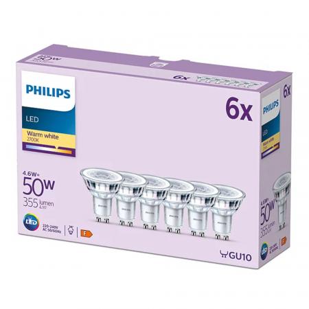 6er-Set PHILIPS GU10 LED Reflektor 4,6W wie 50W 36° Ausstrahlwinkel 2700K warmweißes gebündeltes Licht