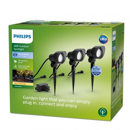 Philips NV Spot 3er Set in Schwarz warmweißes Licht IP44