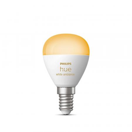 Philips Hue White E14 White Ambiance Tropfen Lampe 5,1W Tunable White - steuerbar via App, kompatibel mit Amazon Alexa