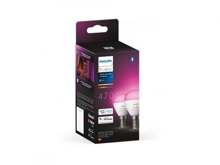 2er Philips Hue White & Color Ambiance E14 Tropfen Lampe 5,1W - steuerbar via App, kompatibel mit Amazon Alexa