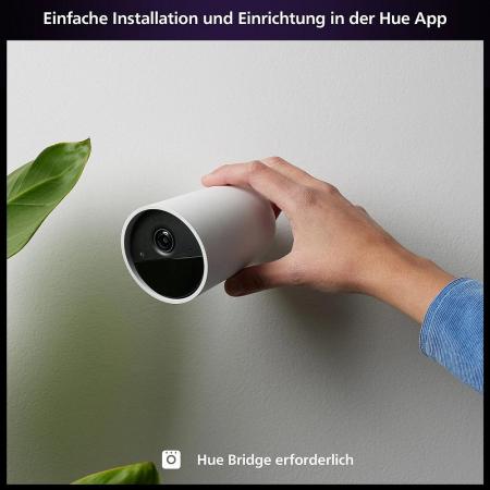 Philips Hue Secure kabellose Smart Home Überwachungskamera Full HD Video drinnen oder draußen weiß Akkubetrieb